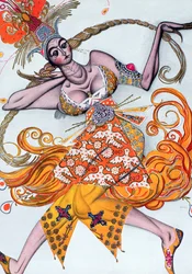 Kostumedesign til en pas de deux dansede ved åbningsgallaen for Diaghilev-balletten i 1909